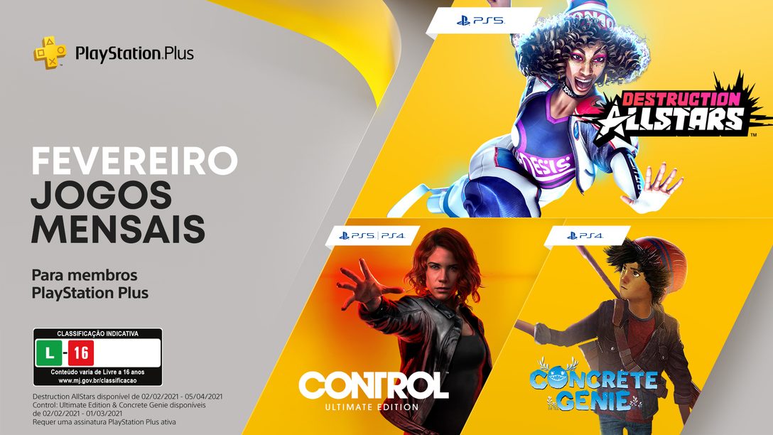 Os jogos de fevereiro para membros PlayStation Plus: Destruction AllStars, Control Edição Ultimate e Concrete Genie
