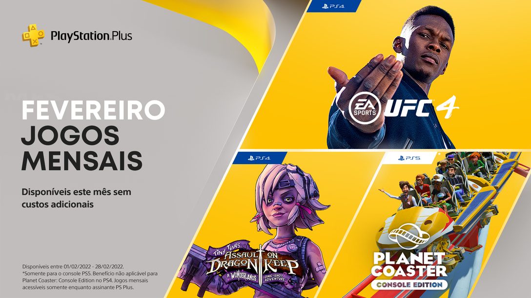 Jogos PlayStation Plus para fevereiro: EA Sports UFC 4, Tiny Tina’s Assault on Dragon Keep: A Wonderlands One-shot Adventure e Planet Coaster: Console Edition