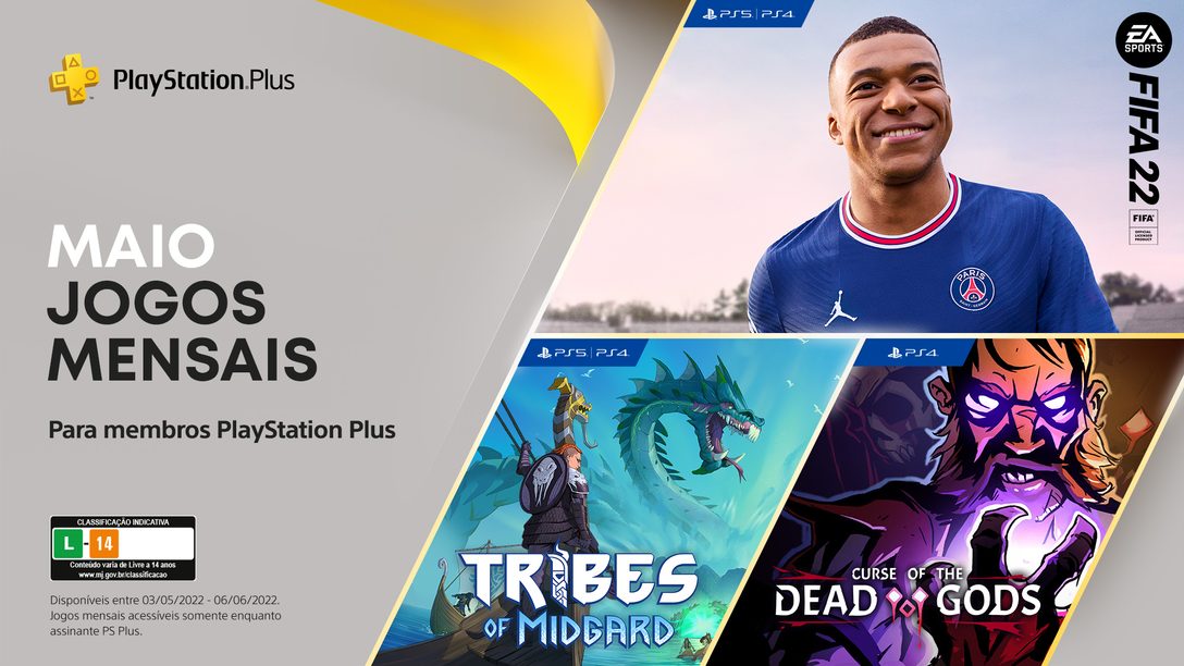 Jogos de maio para assinantes PlayStation Plus: FIFA 22, Tribes of Midgard, Curse of the Dead Gods