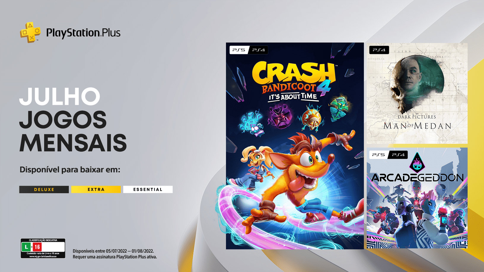 Jogos mensais para assinantes PlayStation Plus (PS Plus) de julho: Crash Bandicoot 4: It’s About Time, Man of Medan, Arcadegeddon