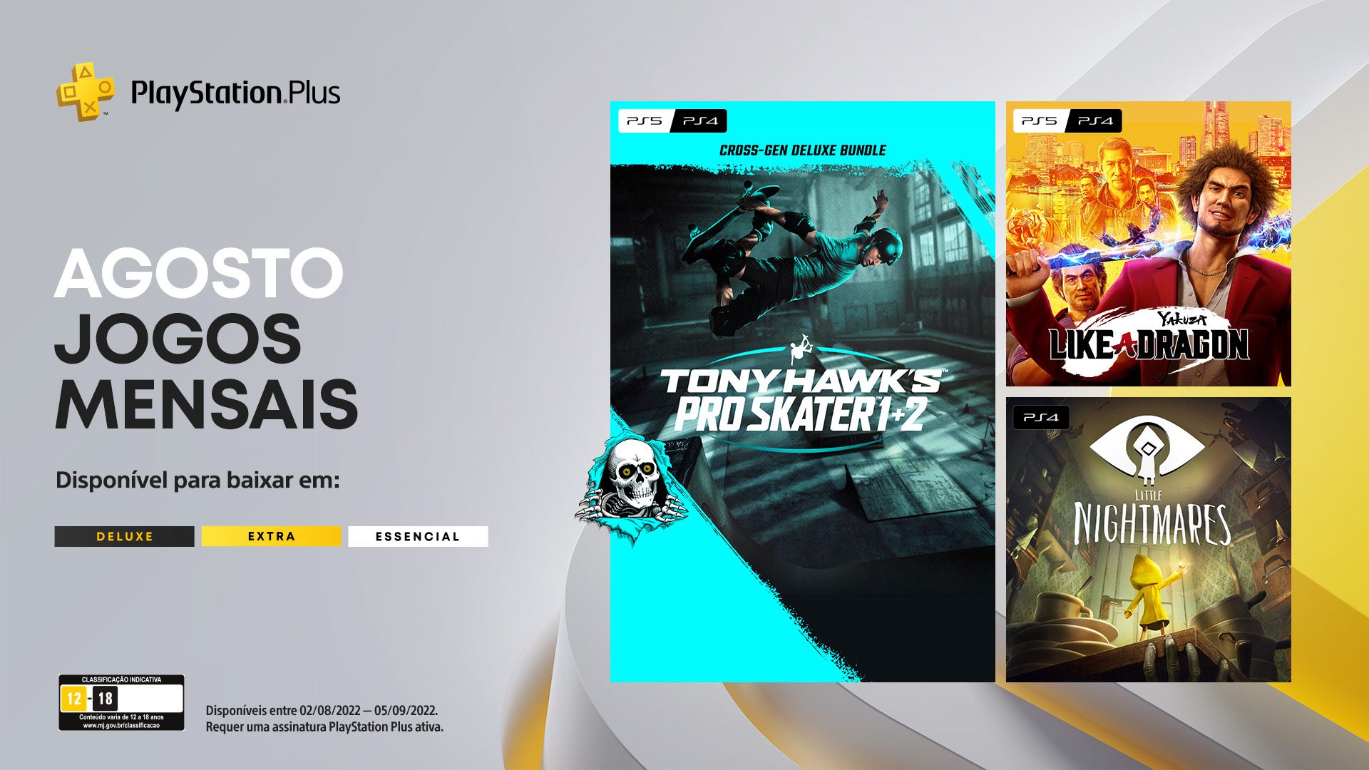 Jogos mensais para assinantes PlayStation Plus de agosto: Yakuza: Like A  Dragon, Tony Hawk's Pro Skater 1+2, Little Nightmares – PlayStation.Blog BR