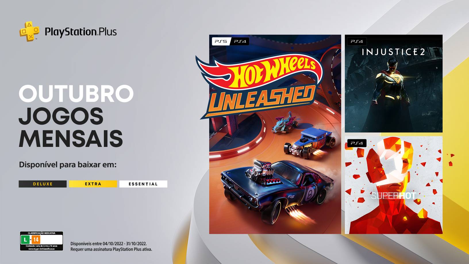 Jogos mensais PlayStation Plus (PS Plus) de outubro: Injustice 2, Hot Wheels Unleashed e Superhot