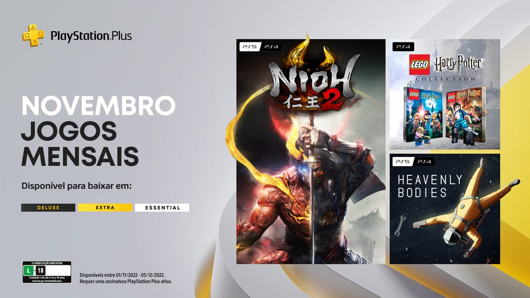 Jogos mensais PlayStation Plus de novembro: Nioh 2, Lego Harry Potter Collection, Heavenly Bodies