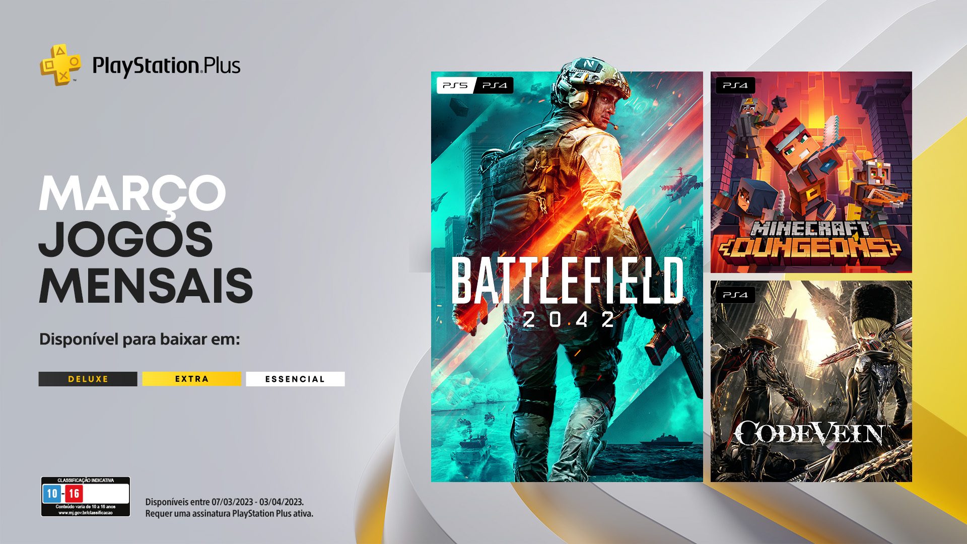 Jogos mensais PlayStation Plus para março: Battlefield 2042, Minecraft  Dungeons, Code Vein – PlayStation.Blog BR