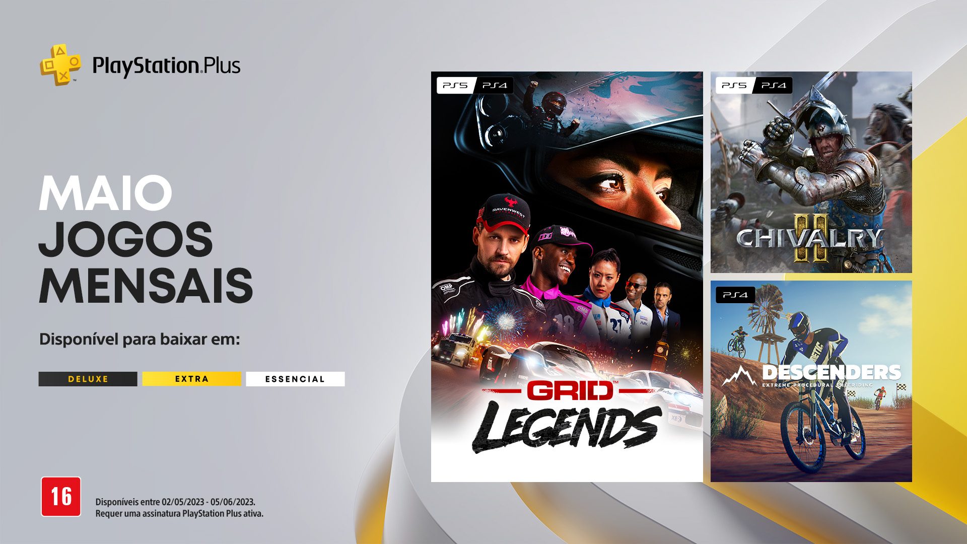 Jogos mensais do PlayStation Plus para maio: GRID Legends, Chivalry 2 e  Descenders – PlayStation.Blog BR