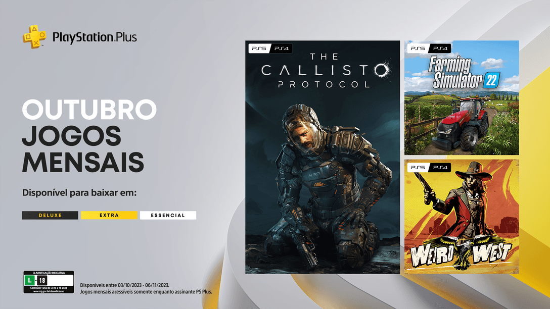 Jogos mensais de outubro para membros PlayStation Plus: The Callisto Protocol, Farming Simulator 22, Weird West