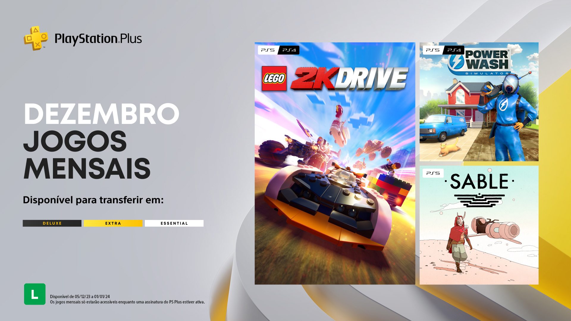 Jogos mensais de dezembro para membros PlayStation Plus: Lego 2K Drive,  Powerwash Simulator, Sable – PlayStation.Blog BR