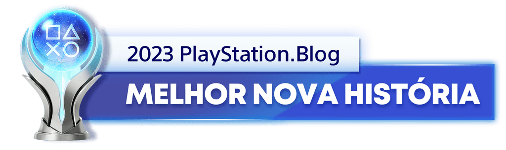 Troféu de Platina para o vencedor da categoria Melhor Nova História de 2023 do Blog PlayStation