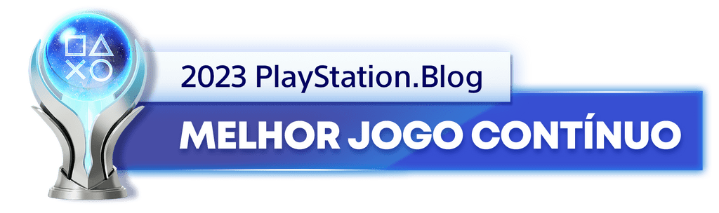 Troféu de Platina para o vencedor da categoria Melhor Jogo Contínuo de 2023 do PlayStation Blog
