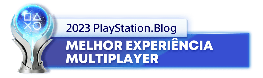 Troféu de Platina para o vencedor da categoria Melhor Experiência Multijogador de 2023 do PlayStation Blog 