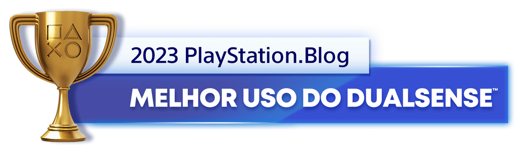 Troféu de Ouro para o vencedor da categoria Melhor Uso do DualSense de 2023 do PlayStation Blog