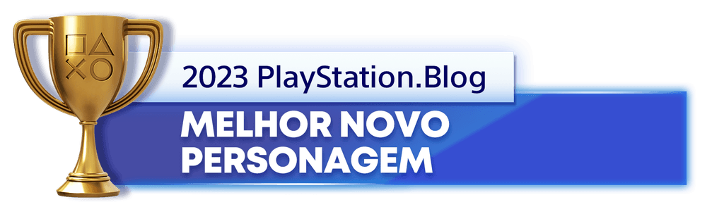 Troféu de Ouro para o vencedor da categoria Melhor Personagem Novo de 2023 do Blog PlayStation