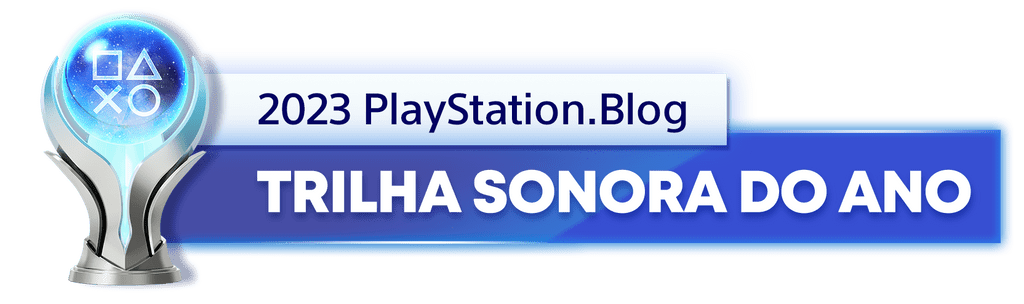 Troféu de Platina para o vencedor da categoria Trilha Sonora do Ano de 2023 do PlayStation Blog 