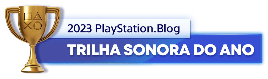 Troféu de Ouro para o vencedor da categoria Trilha Sonora do Ano de 2023 do PlayStation Blog