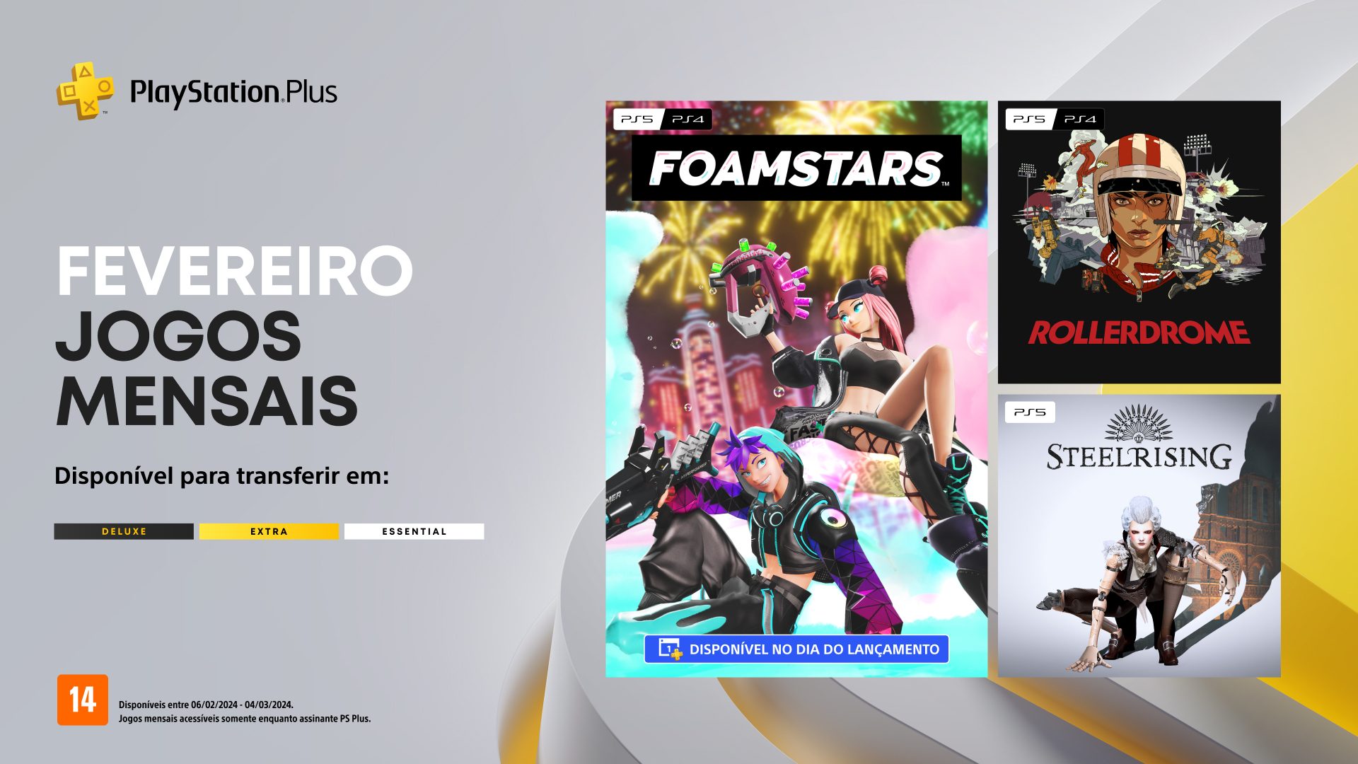 Jogos mensais PlayStation Plus para fevereiro Foamstars, Rollerdrome, Steelrising PlayStation