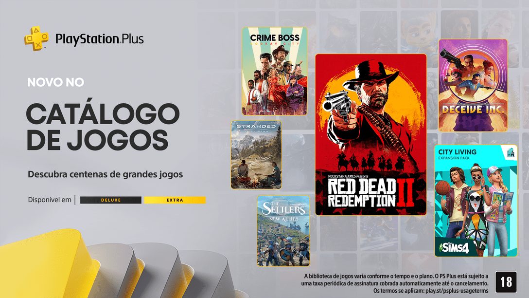 Adições ao Catálogo de Jogos PlayStation Plus de maio: Red Dead Redemption 2, Deceive Inc., Crime Boss: Rockay City e mais