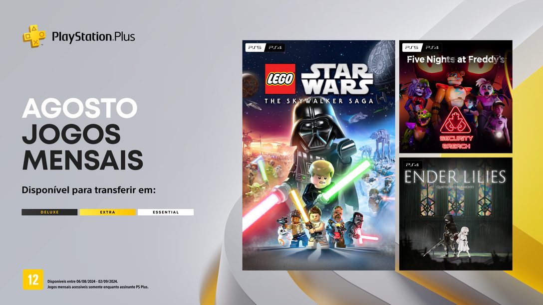 Jogos mensais para membros PlayStation Plus de agosto: LEGO Star Wars: The Skywalker Saga, Five Nights at Freddy’s Security Breach, Ender Lilies: Quietus of the Knights