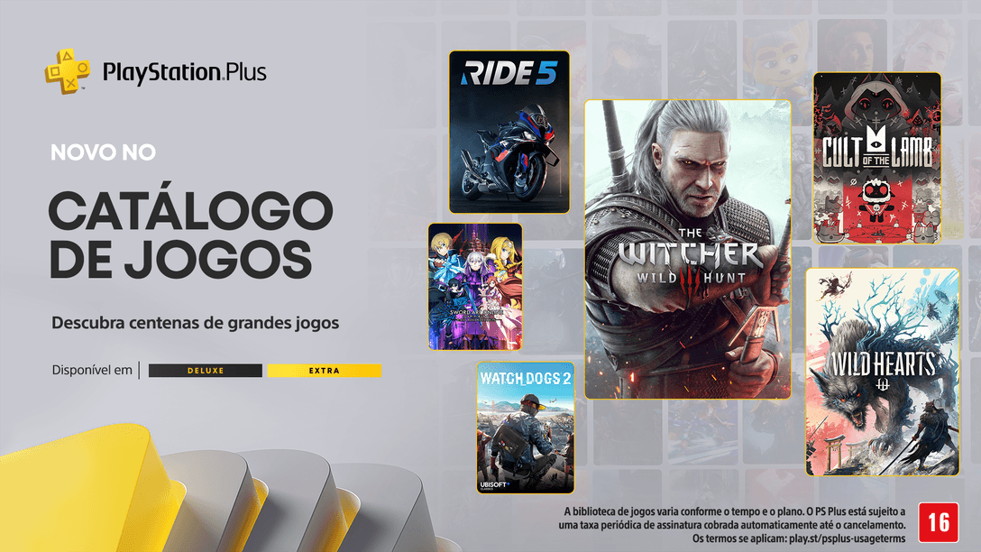 Novidades do Catálogo de Jogos PlayStation Plus de agosto: The Witcher 3: Wild Hunt, Wild Hearts, Cult of the Lamb e muito mais