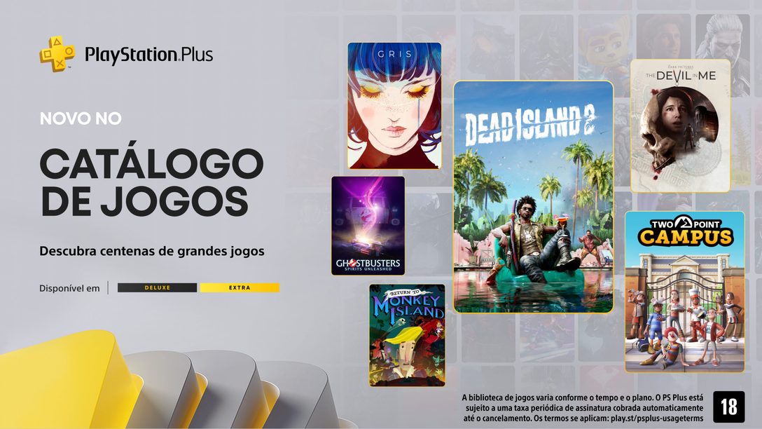 Novidades de outubro para o Catálogo de Jogos PlayStation Plus: Dead Island 2, Two Point Campus, Gris, Return to Monkey Island e muito mais