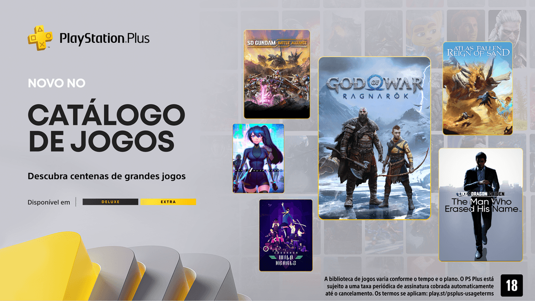 Novidades de janeiro para o Catálogo de Jogos PlayStation Plus: God of War Ragnarök, Like a Dragon Gaiden: The Man Who Erased His Name, Atlas Fallen: Reign of Sand e mais