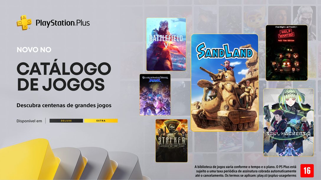 Jogos de maio para o Catálogo de Jogos PlayStation Plus: Sand Land, Soul Hackers 2, Five Nights at Freddy’s: Help Wanted, Battlefield V e mais