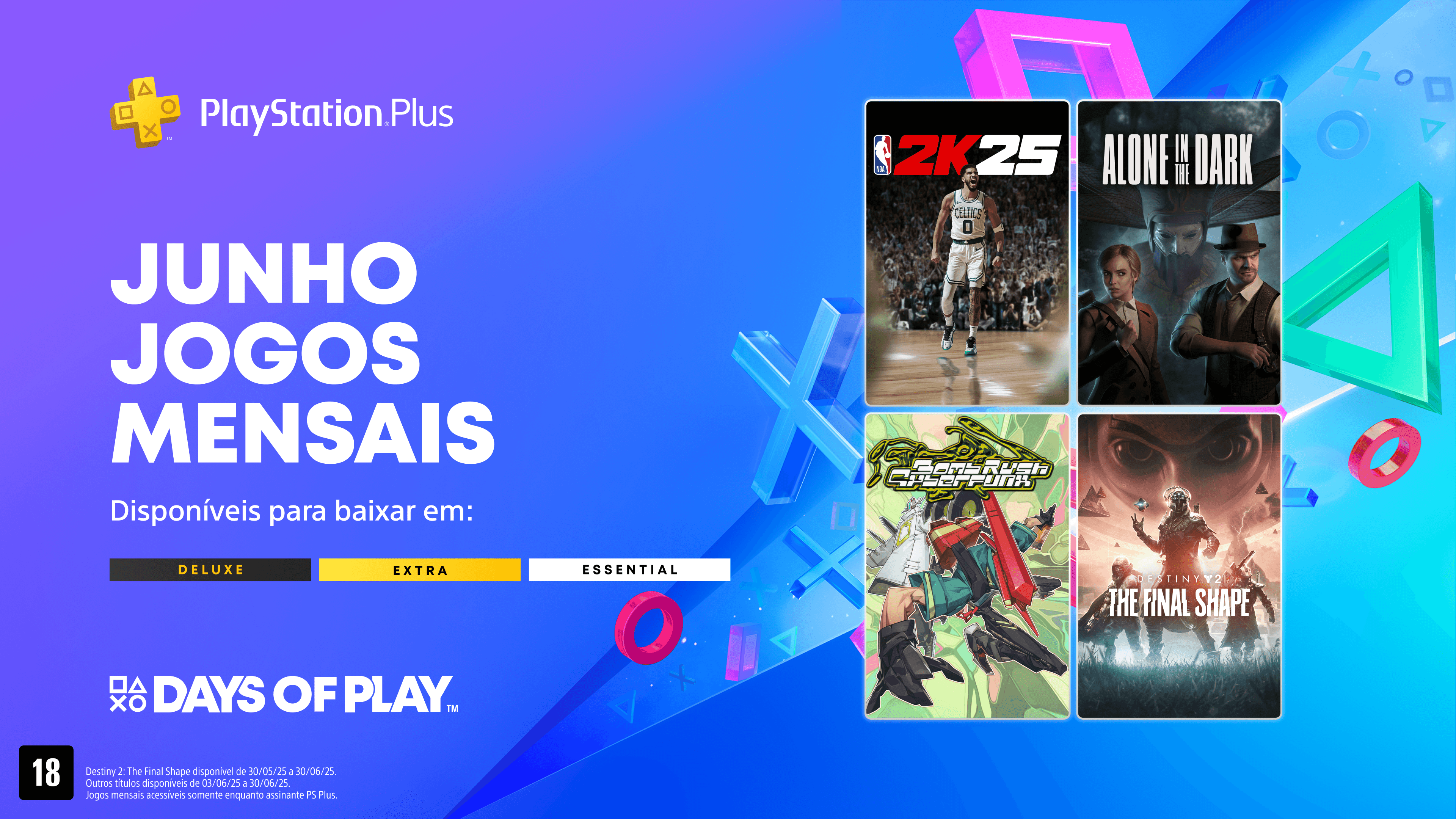 Jogos mensais do PlayStation Plus para junho: NBA 2K25, Alone in the Dark, Bomb Rush Cyberfunk