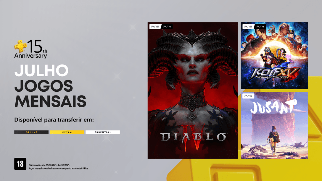 Jogos mensais de julho para PlayStation Plus e um grande agradecimento aos jogadores por 15 maravilhosos anos