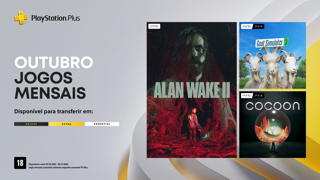 Jogos mensais PlayStation Plus para outubro: Alan Wake 2, Goat Simulator 3 e Cocoon